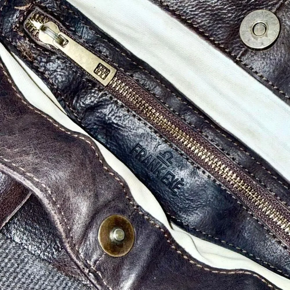 FRANK EXE Italian Leather Brown Woven Bag - Picture 3 of 7